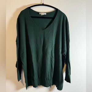 Poppy & Whimsy Green Lightweight V-Neck Sweater 3XL Soft Spring Knit